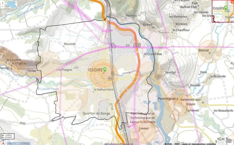 Issoire : cartographie des servitudes d'utilités publiques pouvant concerner l'installation photovoltaïque