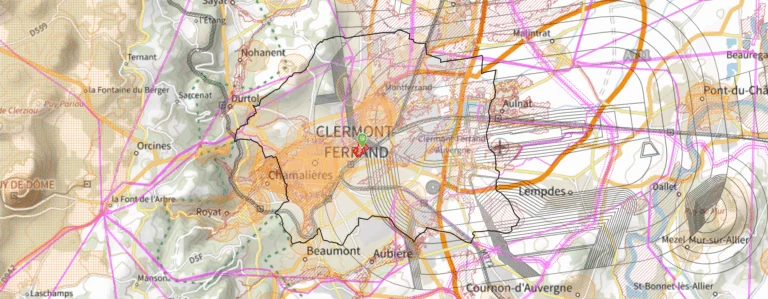 Clermont-Ferrand : cartographie des servitudes d'utilités publiques pouvant concerner l'installation photovoltaïque