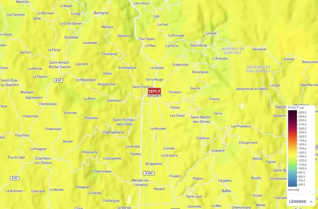 Potentiel solaire de Ambert