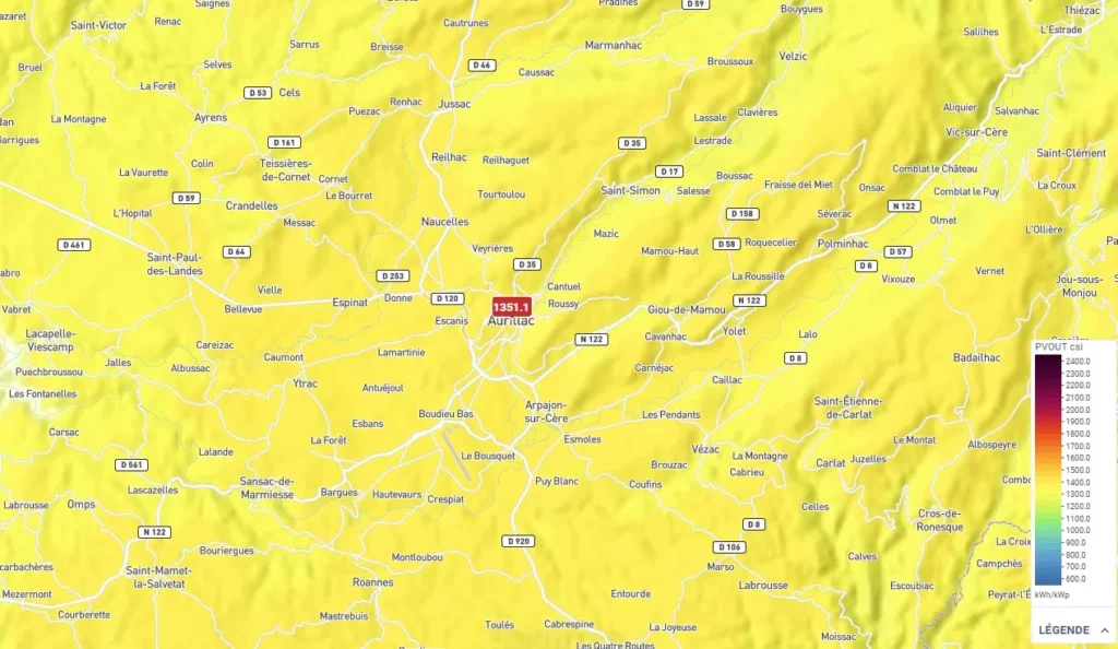 Potentiel solaire de Aurillac