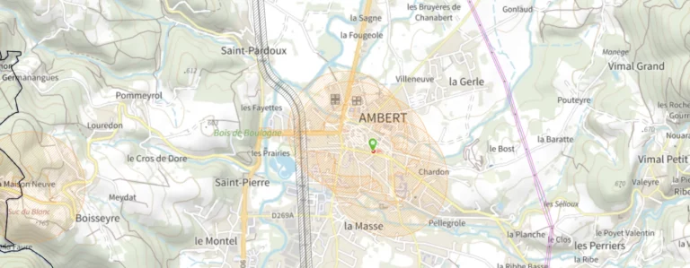 Ambert : cartographie des servitudes d'utilités publiques pouvant concerner l'installation photovoltaïque