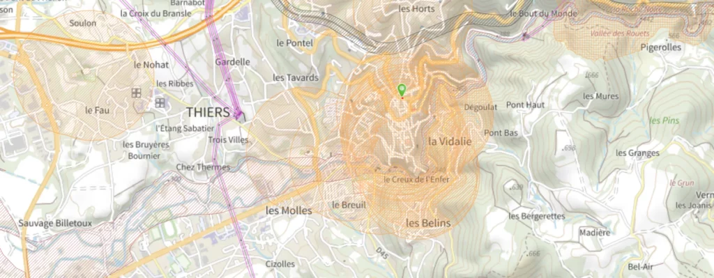 Thiers : cartographie des servitudes d'utilités publiques pouvant concerner l'installation photovoltaïque
