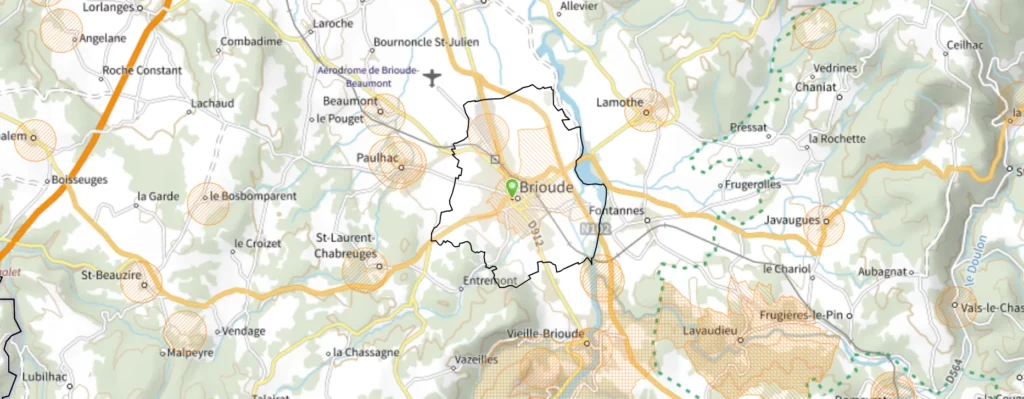 Brioude : cartographie des servitudes d'utilités publiques pouvant concerner l'installation photovoltaïque
