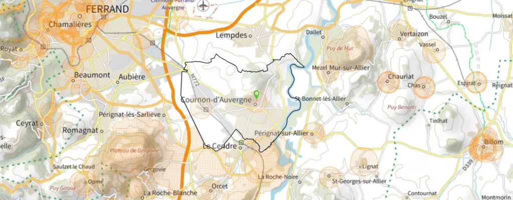 Cournon : cartographie des servitudes d'utilités publiques pouvant concerner l'installation photovoltaïque