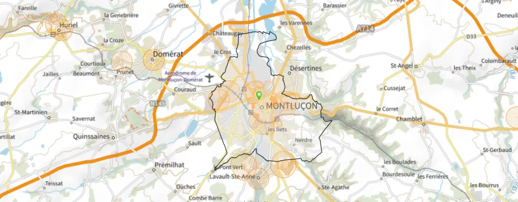 Montluçon : cartographie des servitudes d'utilités publiques pouvant concerner l'installation photovoltaïque