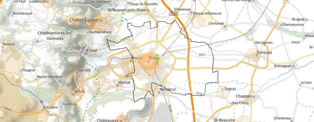 Riom : cartographie des servitudes d'utilités publiques pouvant concerner l'installation photovoltaïque
