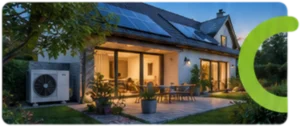 Illustration d'une maison équipée en photovoltaïque et climatisation