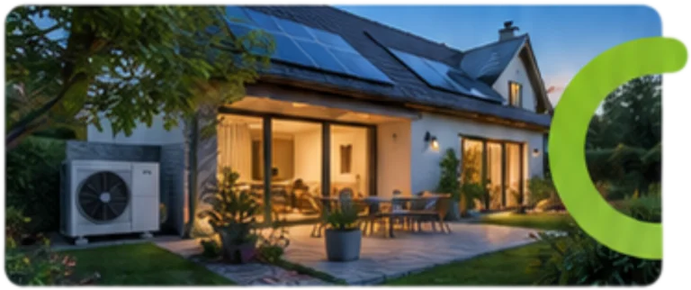 Illustration d'une maison équipée en photovoltaïque et climatisation