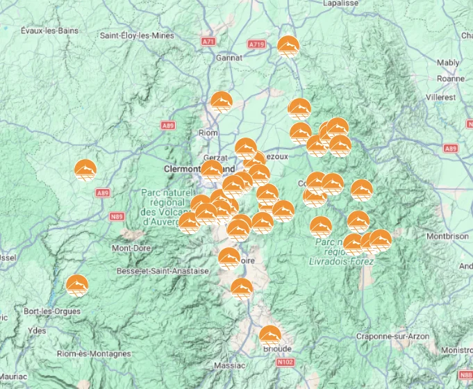 Cartographie des centrales solaires pour les collectivités publiques en Auvergne